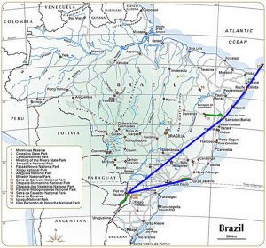 Mappa dell'itinerario del viaggio in Brasile e Nord dell'Argentina
