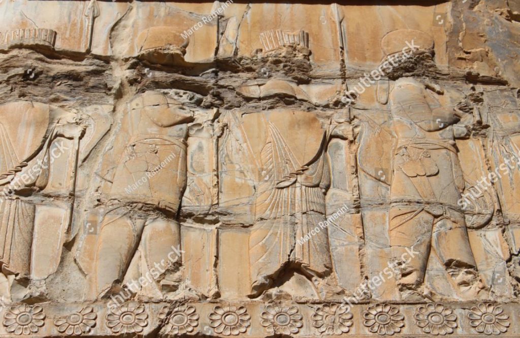 Persepoli, Iran. Un bassorilievo dell'Apadana. Rovine della capitale cerimoniale dell'Impero persiano (Impero achemenide). Autore e copyright Marco Ramerini.